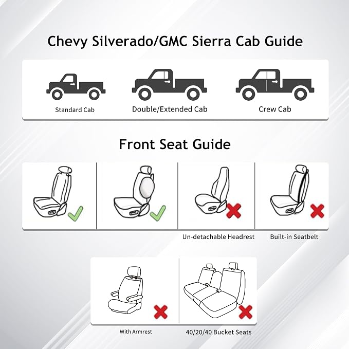 Huidasource Fit for Gray Chevy Silverado/GMC Sierra Front Seat Covers, Thickened Perforated Nappa Leather Front Truck Seat Covers 2007-2026 1500, 2015-2026 2500HD 3500HD Crew Double Extended Cab - Image 8