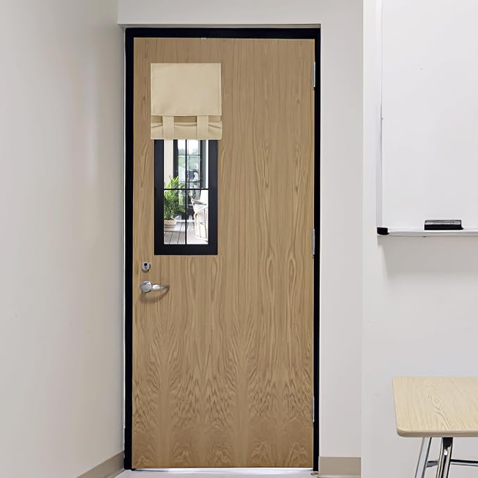 RYB HOME Classroom Door Window Cover Lockdown Shades Blackout, No Drill | Privacy Sidelight Glass Door School Office Blinds, Room Darkening Blocks Views, Portable Curtains, W12 x L30, Beige, 1 Panel by RYBHOME