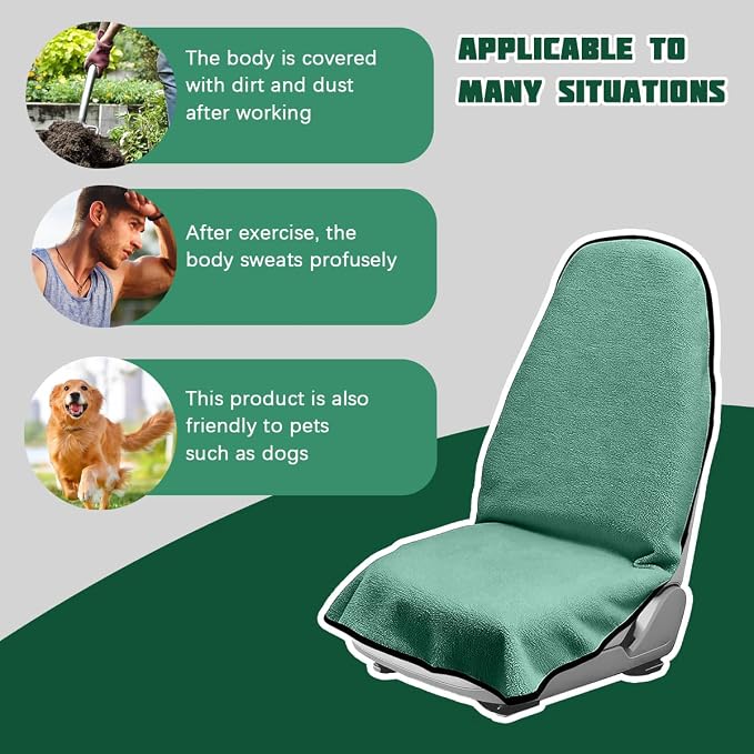 55.12 x 29.53 Inch Terry Cloth Car Seat Cover, Mint Green | absorbent surface, waterproof barrier, granular anti-slip backing, side-free profile, interior accessory - Image 5