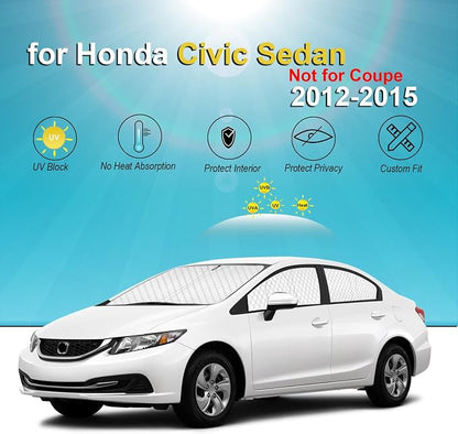 KMF 6pcs Thicken Sun Shades for Honda Civic Sedan 2012-2015 Accessories, Windshield Sunshade Full Car Window Covers for Side Rear, UV Block and Blackout Privacy for Camping Outdoor - Image 5