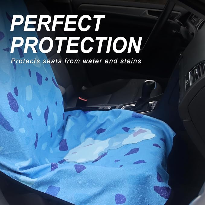 Sweat Towel Car Seat Cover Protector Front Seats for Gym Workout, Running, Swimming, Beach and Hiking, Waterproof Universal Seat Cover for Car, Trucks, Van & SUV (1, Blue Marble, Front) - Image 3