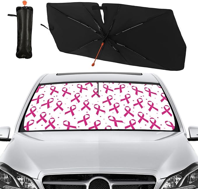 Socira Breast Cancer Car Windshield Sunshade Umbrella Foldable Umbrella | Sun Shade Windshield Cover Sunshade Car Accessories Blocks Uv Rays Keeps Cool (57" X 30") - Image 8