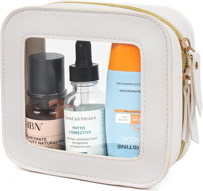 Clear Beach Makeup Bag Travel Cosmetic Case Transparent Toiletry Bag with Zipper, Portable Make Up Organizer Traveling Compact Car Bag for Beach Essentials (Off White, Mini-Clear) - Image 9
