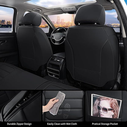 Front Car Seat Covers, 2Pcs Universal Leather Seat Covers for Cars, Full Coverage Waterproof Automotive Seat Covers, Breathable Front Seat Covers for Most Trucks, SUVs, Sedans, Black - Image 2