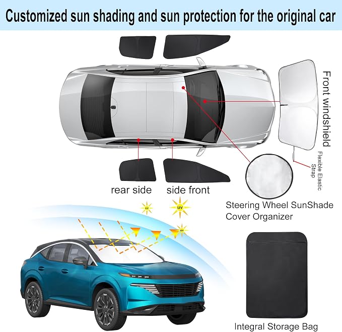 Windshield Sun Shade Car Windshield Foldable Full Windows Coverage Custom Fit for Nissan Murano 2025 2026 Accessories Car Window Shades Block Sun UV Rays 5PCS - Image 3