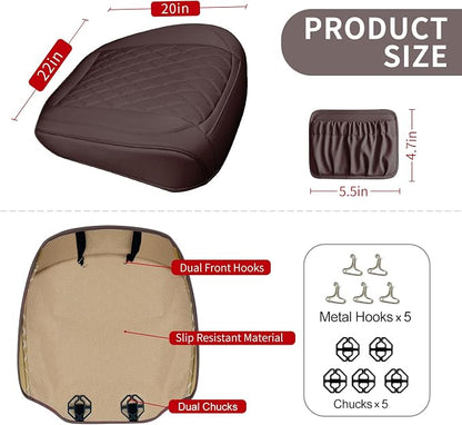 BEITK 2 Pack Leather Front Car Seat Bottom Covers Coffee | PU leather,Waterproof, Full Wrap, Non-slip, with Storage Pocket, Universal Fit for Sedan Truck SUV, Easy to Install - Image 2