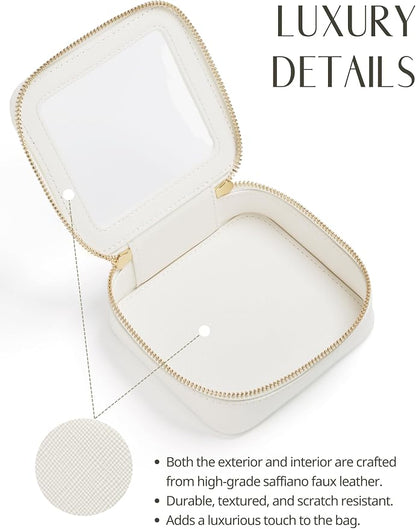Small Clear Makeup Bag for Purse, Travel Cosmetic Case, White, Mini | Waterproof PU Leather, Transparent Square Make Up Pouch with Zipper, Tiny Toiletry Organizer Bag for Women Car Essentials Bag - Image 8