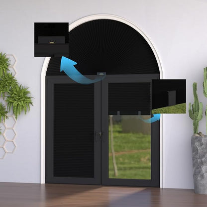 Myshade Arch Window Shades Half Circle Blackout Cellular Shades Cordless No Drill Blinds for Windows Half Moon Honeycomb Fabric No Tools Room Darkening Shades Easy Install (1PCS Black 72" W X 36" H) - Image 6