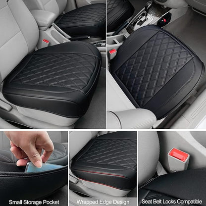 BEITK 2 Pack Leather Front Car Seat Bottom Covers Black | PU leather,Waterproof, Full Wrap, Non-slip, with Storage Pocket, Universal Fit for Sedan Truck SUV, Easy to Install - Image 4