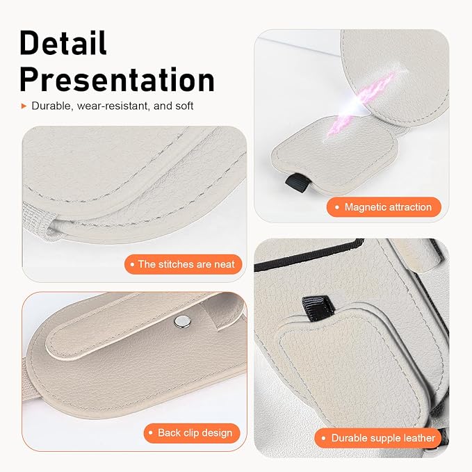 Sunglass Holder for Car, Leather Clip Sun Visor Sunglass Holder, Multi-functional Ticket Card Clip Organizer, Universal Visor Accessories, for Most Cars (Light Brown) - Image 5