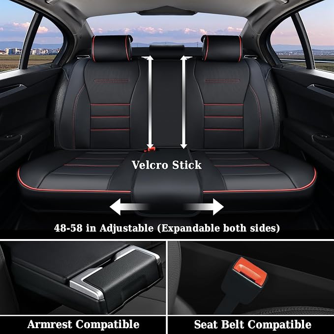 Coverado Seat Covers, Car Seat Covers Front Seats, Car Seat Cover, Car Seat Protector Waterproof, Car Seat Cushion Nappa Leather, Seat Covers for Cars Carseat Cover Universal Fit for Most Cars-Redline - Image 6