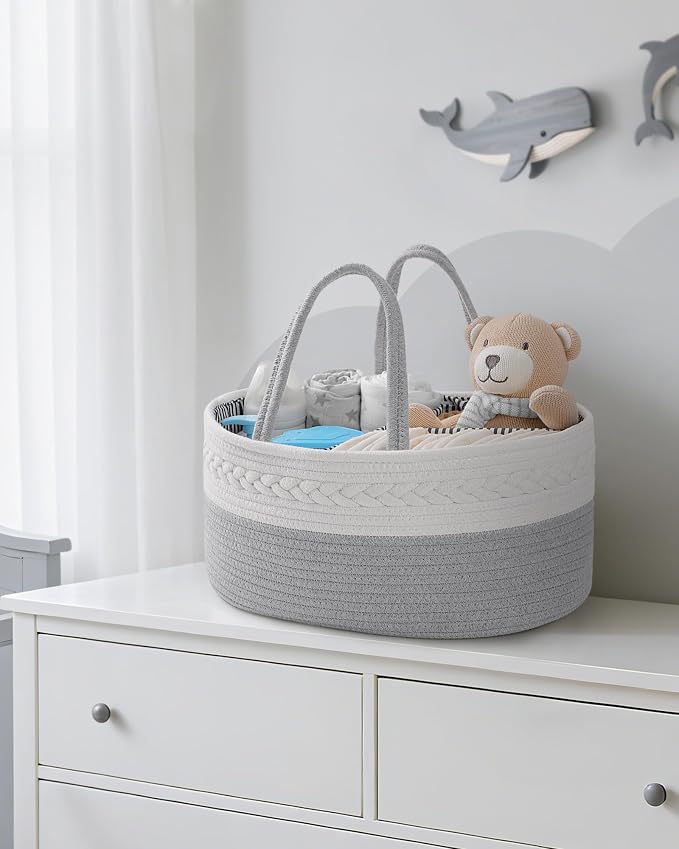 Maliton Cotton Rope Diaper Caddy Organizer - Nursery Storage Caddy, Baby Boy Changing Table Must Have, Perfect - Image 7