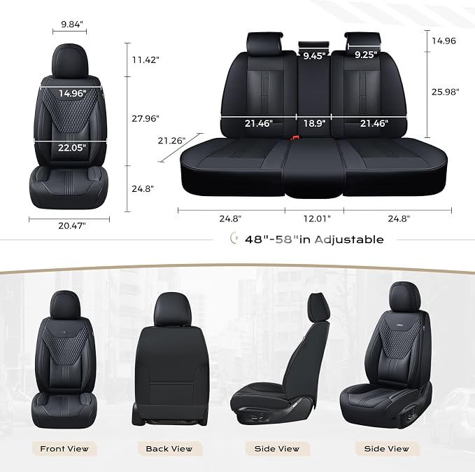 Coverado Car Seat Covers Full Set, Front Seat Covers with Lumbar Support and Back Seat Cover Waterproof Leather Automotive Seat Cover, Universal Car Interior Protectors Cushion for Most Cars - Image 7