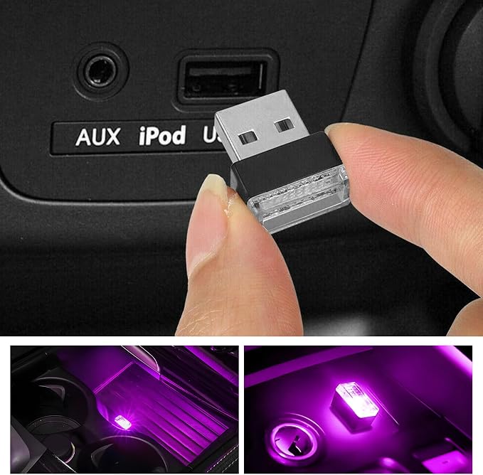 Sun Walker 2 PCS USB LED Car Interior Atmosphere Lamp, Plug-in USB Interface Trunk Ambient Light LED Decoration, Mini Portable Interior Night Lighting Kit for Most Vehicles (Purple) - Image 6