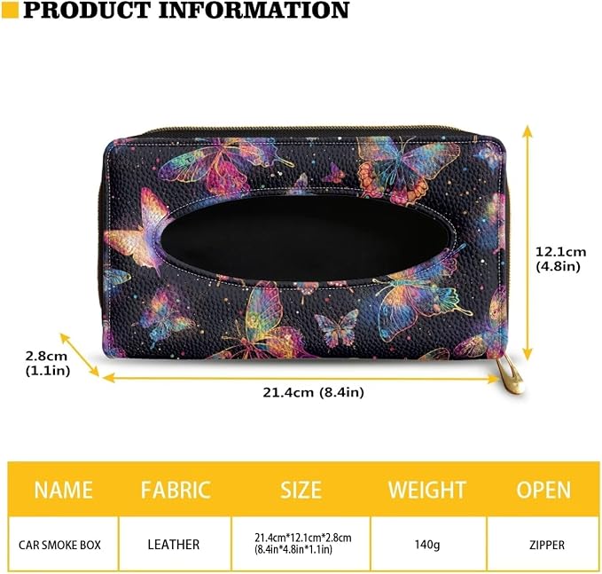 Biyejit Car Tissue Holder, Colorful Butterfly PU Leather Sun Visor Napkin Box Holder, Hanging Tissue Mask Holder with Glasses Clip for Car Visor, Auto, Vehicle Accessories - Image 6
