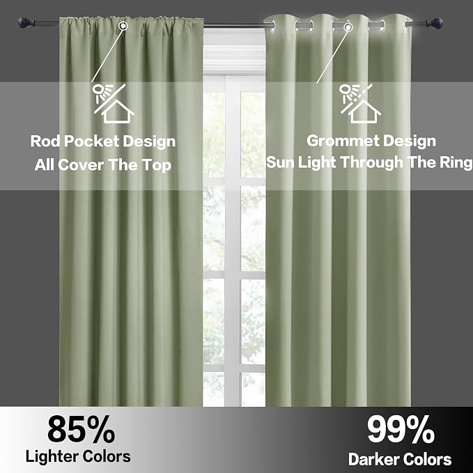 RYB HOME Short Blackout Curtains for Small Window Kitchen Bathroom Cafe RV | Sunmmer Heat Light Blocking, Privacy, Energy Saving, For Sunroom Laundry Room Stair Window, W52 x L36, Sage Green, 2 Panels - Image 6