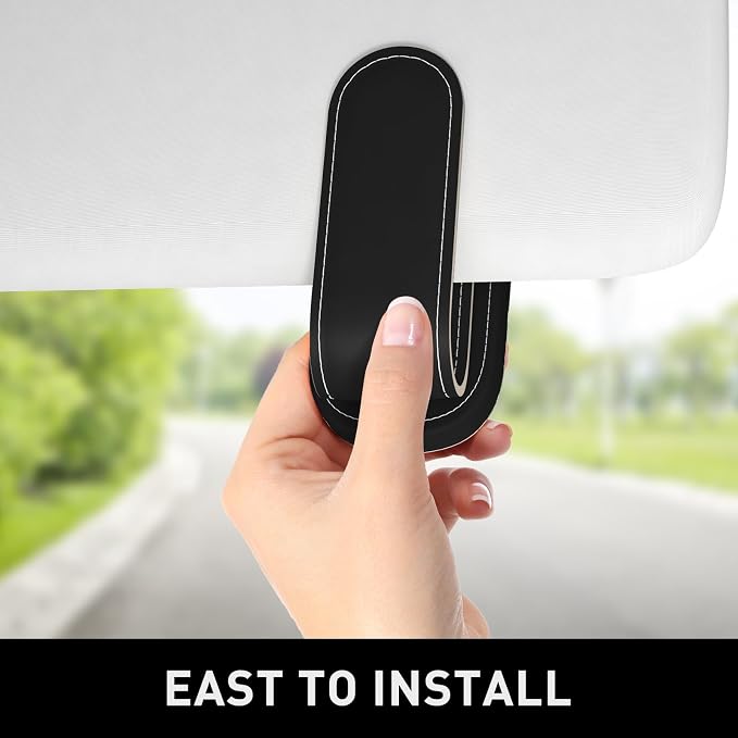 Sunglasses Holder for Car Visor, Magnetic Leather Car Sunglass Holder, Car Sun Visor Glasses Hanger Clip, Car Interior Accessories for Women Men, Fits All Size Eyeglasses - Image 4