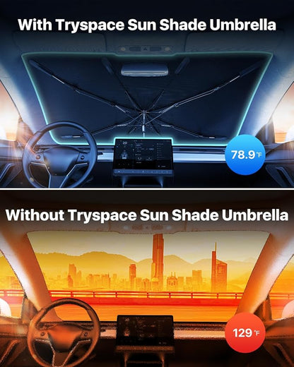 TrySpace Car Windshield Sun Shade Umbrella - [Nano-Ice-Crystal Coatings] Protect Car from Sun Rays & Heat Damage Keep Cool and Protect Interior Medium (56" L x 31" W) - Image 2