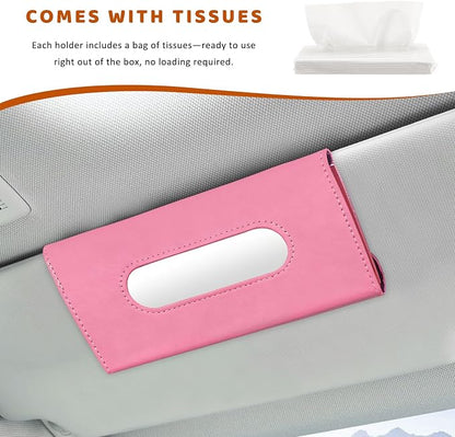 Car Visor Tissue Holder, Premium Leather Sun Visor Napkin Organizer with Tissue Refill, Universal Backseat Napkin Case Sunvisor Mask Holder for Cars SUVs Trucks RVs (Pink) - Image 3