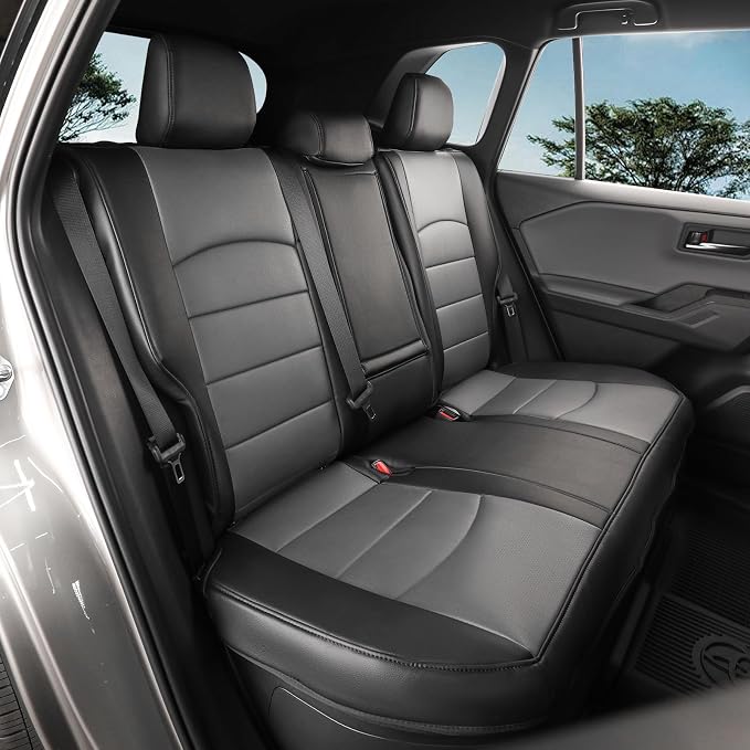 coverdream Full Set Leather Seat Covers for 2014-2019 Toyota Corolla L,LE,LE Eco Plus,LE Plus,Fully Covered,Airbag Compatible Waterproof Car Seat Protector (Black/Gray) - Image 4