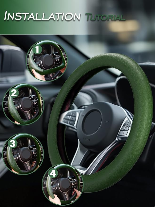 LRITER Car Steering Wheel Cover, Non-Slip Silicone Material, Dark Green | Multiple Color Choices, Universal Auto Parts Steering Wheel Cover, Suitable for Most Cars - Image 5