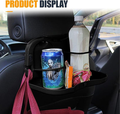 Car Cup Holder Tray, Foldable Detachable Car Headrest Backseat Organizer, Multifunctional Adjustable Food Table Tray, Universal Auto Travel Accessories for Most Cars/Trucks/SUVs (Black) - Image 5