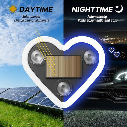 Car Window Wireless LED Ambient Light Solar Powered Love Heart Shaped Neon Lamp for Night Driving Interior Decor Accessories Romantic Gift for Women Girl Couples-Blue - Image 3