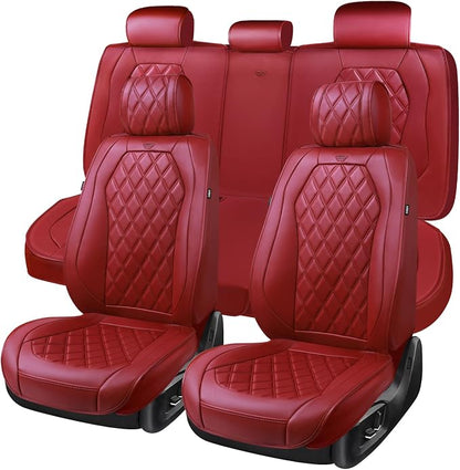 CAR PASS Luxury Nappa Leather Seat Covers Full Set, 3D Rhombus Waterproof Faux Leather Seat Covers, Premium Automotive Seat Cushion Universal Fit for Sedan SUV Truck Van,Airbag Compatible Burgundy Red - Image 7