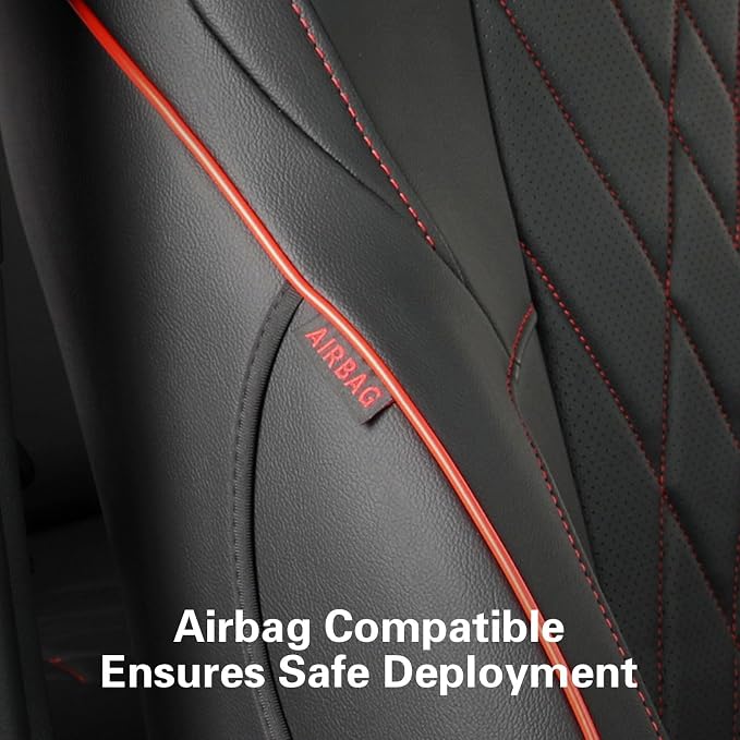 EKR Tacoma Car Seat Covers Custom Fit for Toyota Tacoma (Petrol) 2024 2025 2026 DoubleCab/CrewCab SR/SR5/TRD Sport/TRD Off-Road/Limited -Truck Seat Covers Full Set,Faux Leather(Black with Red Trim) - Image 2