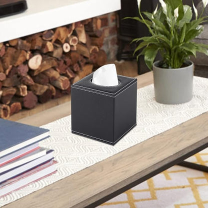 PU Leather Tissue Box Cover Square,Upgrade Large Size Napkin Holder Pumping Paper Case Dispenser,Facial Tissue Holder with Magnetic Bottom for Home Office Car Hotel Restaurant Black (Black-1) - Image 6