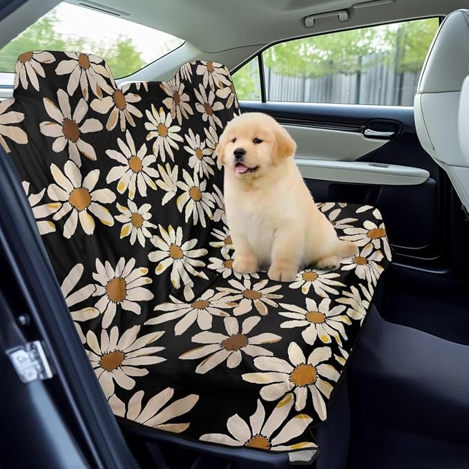Daisy Print Car Back Seat Cover Waterproof Automotive Seat Cushions Universal Fit Rear Bench Towel Seat Covers with Non-Slip Backing for SUV, Sedan, Van - Image 3