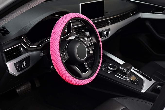 KAFEEK Elastic Stretch Steering Wheel Cover, Universal 15 Inch, Rose Red | Breathable Ice Silk Microfiber, Non-Slip Grip, Warm in Winter and Cool in Summer, Odorless - Image 7