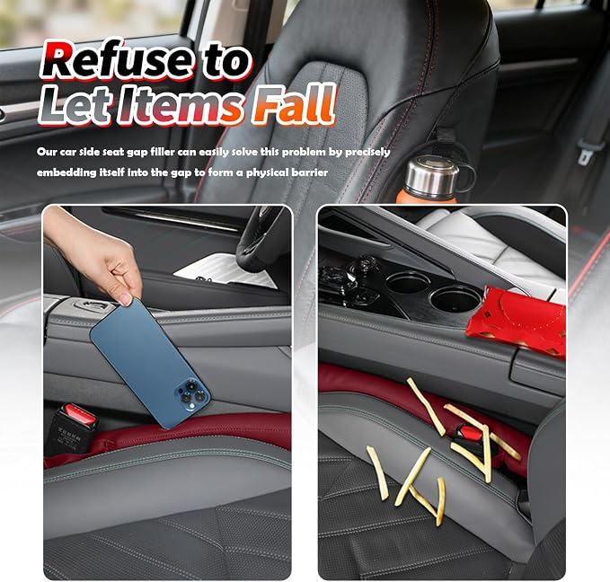 Aokdom 2026 2PCS Upgraded Car Seat Gap Filler with Fixing Ring,Elastic Car Gap Filler to Avoid Dropping Cell Phones/Keys,Essential Cars Gaps Seat Fillers Cars Accessories (Burgundy) - Image 3