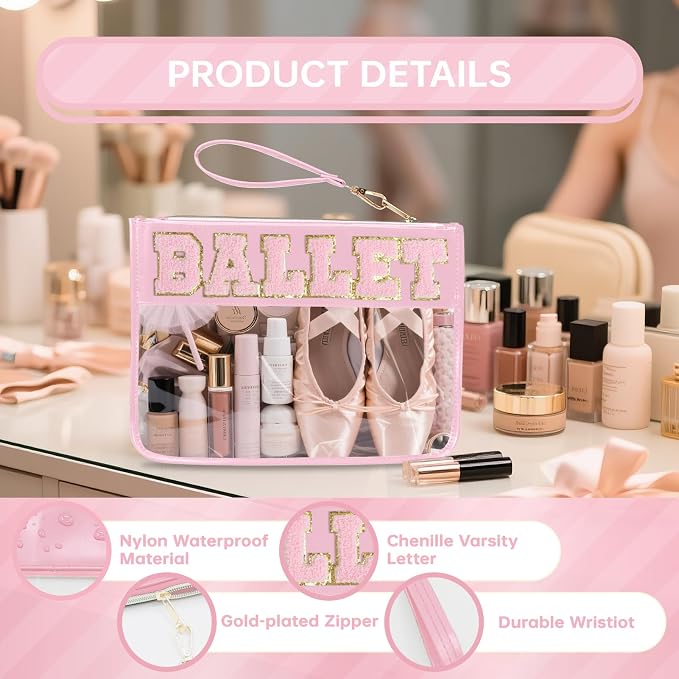 Siwara Snack Bags Clear Pouch Travel Makeup Bag Chenille Letter Bags for Zipper Pouch Clear Cosmetic Bag Clearly Tote Bag Makeup Travel Bags for Women - Image 3