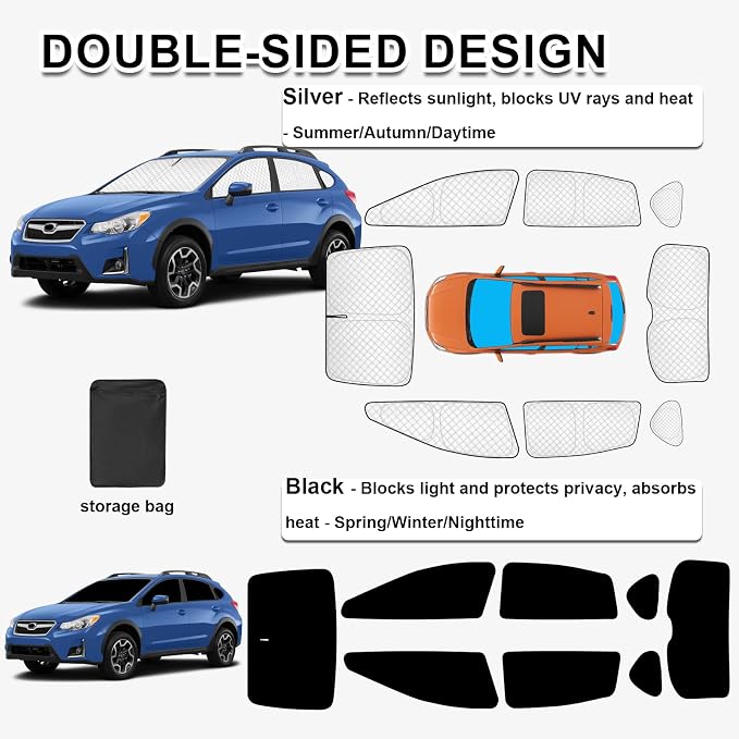 KMF 8pcs Thicken Sun Shades Custom Fit for Subaru Crosstrek 2013-2017 Accessories, Full Window Privacy Car Window Covers Sunshade for Windshield Side Rear, UV Block and Blackout for Camping Outdoor - Image 7
