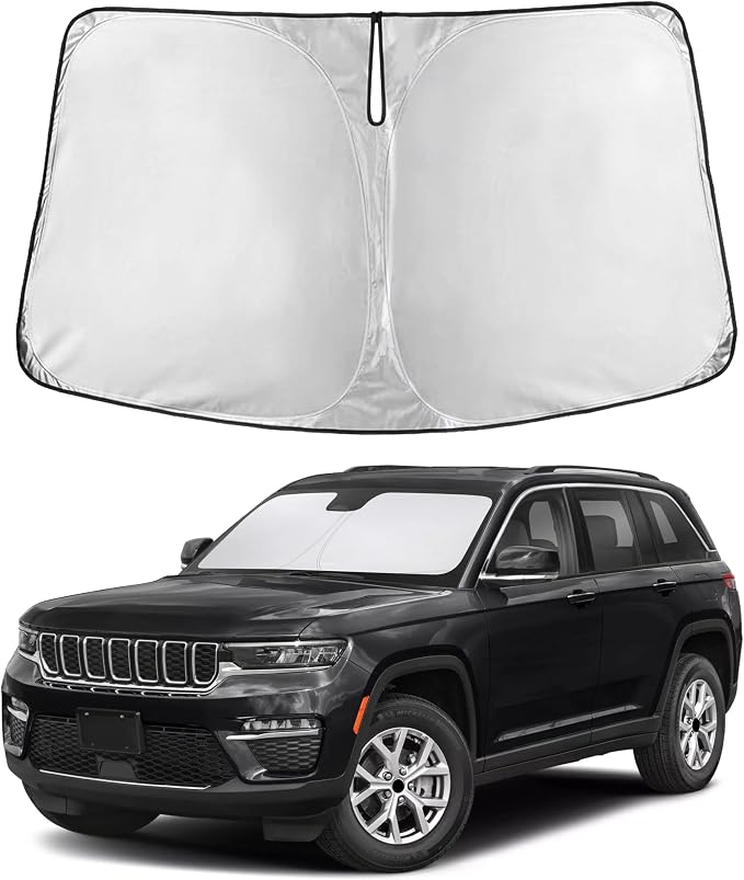 Autovir Windshield Sun Shade Fit for 2014-2021 2022 2023 Jeep Cherokee SUV | Sunshade, Front Car Window Shades Sun Visor, Blocks UV Rays & Heat, Car Accessories by Autovir