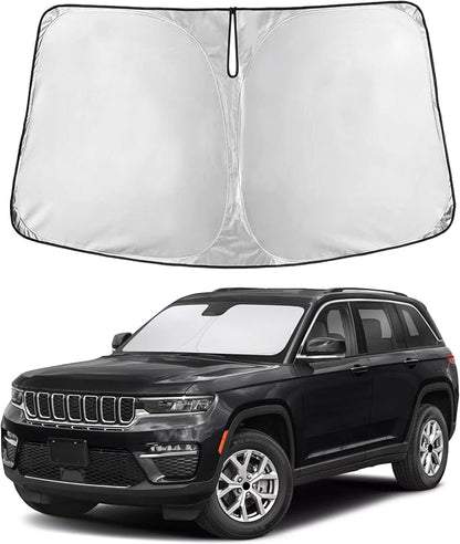 Autovir Windshield Sun Shade Fit for 2014-2021 2022 2023 Jeep Cherokee SUV | Sunshade, Front Car Window Shades Sun Visor, Blocks UV Rays & Heat, Car Accessories by Autovir