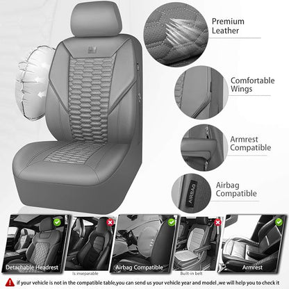CAR PASS 3D Foam Faux Leather Car Seat Covers Full Set, Grey Breathable PU Leather Seat Covers for Cars, Luxury Universal Fit for SUVs Vans Sedan Truck Automotive, Armrest Airbag Compatible, All Gray - Image 3