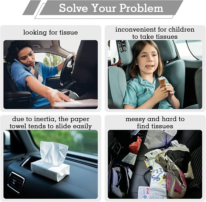 Beige White Car Tissue Holder, Car Standard Tissue Holder, Multi-Functional Car Tissue Boxes, Soft Puff Fabric with Adjustable Elastic Band, Keep Car Tidy, for Sun Visor, Backseat, Armrest - Image 7