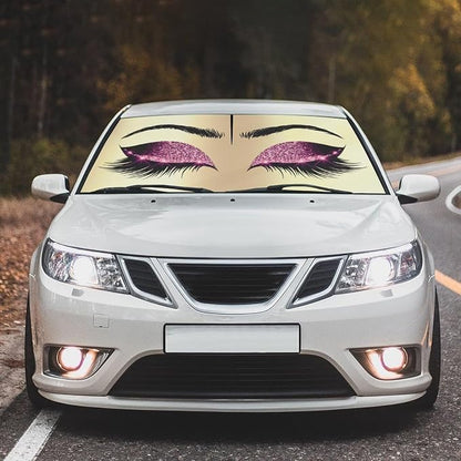 Hello Girl Gorgeous Eyelash Car Windshield Sun Shade Umbrella Automotive Windshield Sunshade Foldable Front Car Accessories Interior Decor to Keep Vehicle Cool for Most Vehicles 57'' X 30'' - Image 2