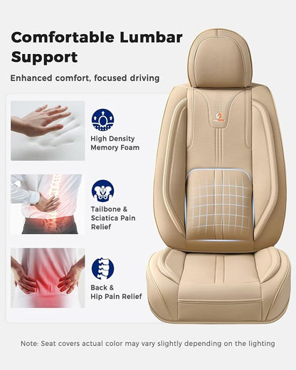 Huidasource Beige Seat Covers Luxury Nappa Leather, Car Seat Cover with Velcro Adjustable, Airbag, Lumbar Support, Cooling＆Heating, Automotive Seat Covers Universal Fit for Most Cars SUV Trucks Beige - Image 5