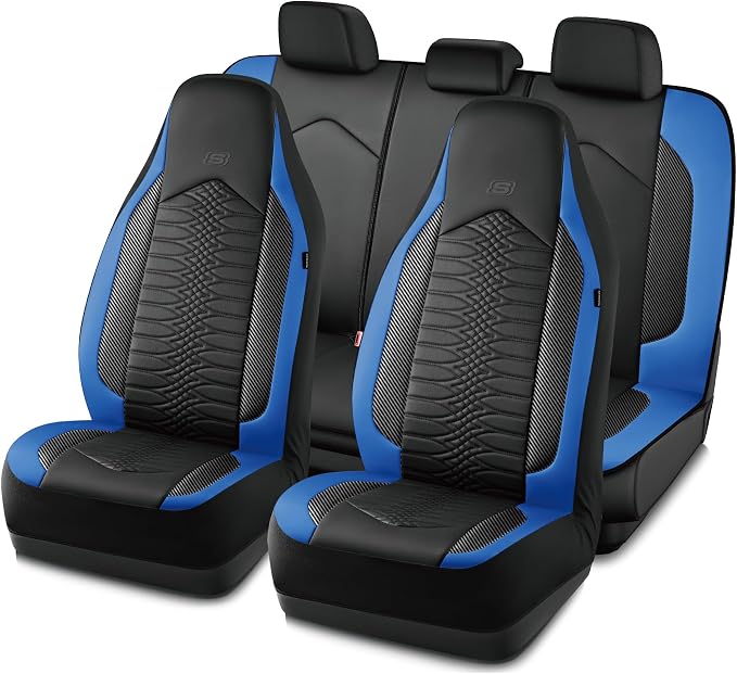 Skechers Memory Foam Car Seat Covers, Leather High Back Seat Covers Quilting Design,Waterproof Sports Car Seat Covers Full Sets,Airbag Compatible, Universal Fit for Most Cars, SUVs,Trucks,Blue by Unknown