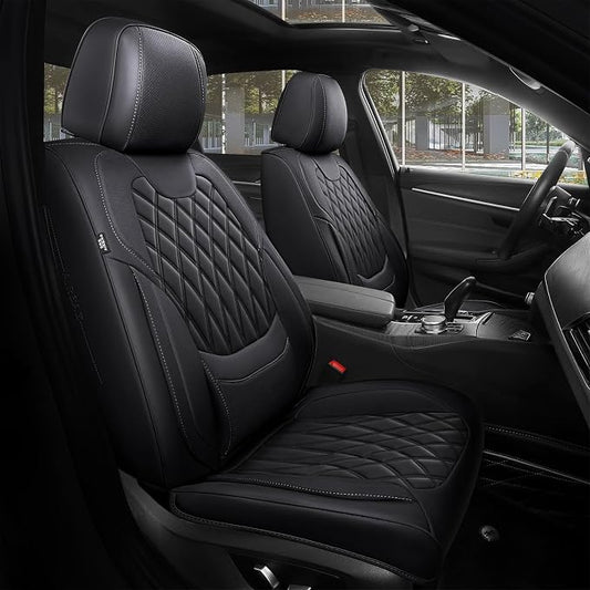 FREESOO Front Seat Covers Faux Leather Waterproof Universal Fit Black | faux leather front seat covers, breathable waterproof, lumbar support, universal fit sedans hatchbacks pickups by FREESOO