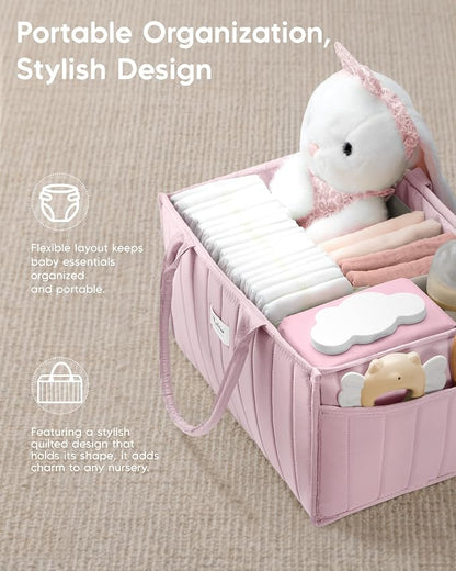 Maliton Baby Diaper Caddy Organizer for Changing Table, Pink | Portable Car Diaper Organizer Caddy with 2 Side Pockets - Versatile Storage Basket for Wipes and Baby Essentials - Image 5