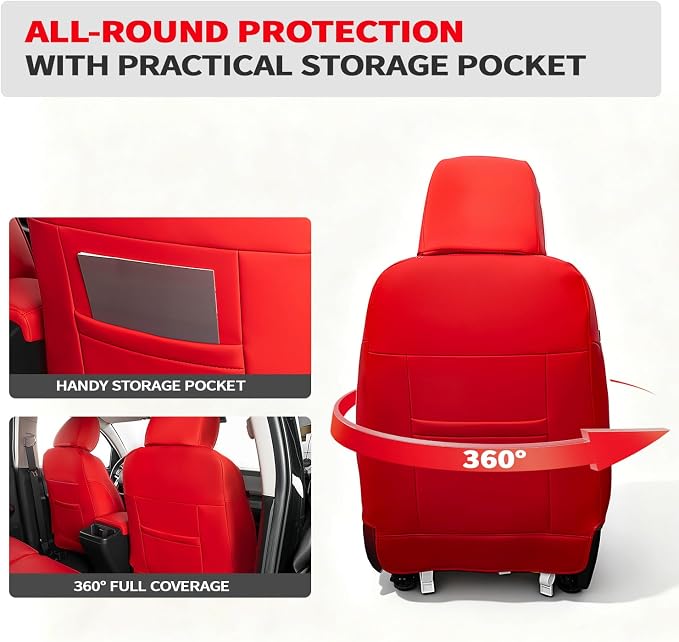Car Seat Covers for Toyota Tacoma 2016-2023 3rd Gen, Red Camo | Custom Fit Waterproof Leather Car Seat Covers Full Set, Full Coverage Protection, Airbag Compatible, Factory Style Upgrade - Image 4