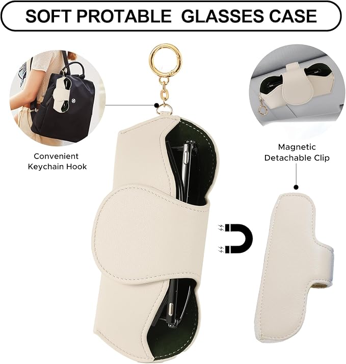 KINIVA Sunglasses Holder for Car Visor with Hanging Hook Portable Leather Glasses Storage Bag with Detachable Clips - Image 6