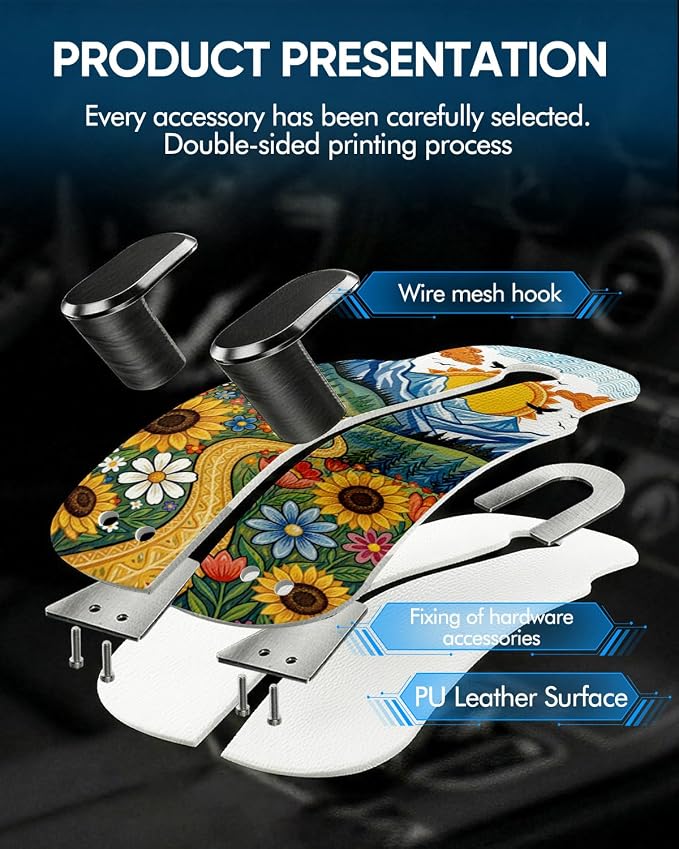WOCOCN Purse Holder for Car, 2 Pack Heavy Duty Purse Hanger for Car | PU Leather Car Seat Hooks for Purses and Bags, Cute Floral Headrest Organizer for Handbags & Backpacks - Image 6