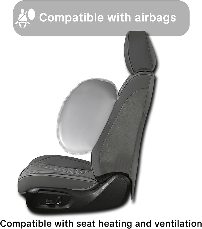 Full Set of Dark Gray Genuine Leather Seat Covers, Universal Fit | Four-Layer Anti-Slip Design with Lumbar Support - Image 5