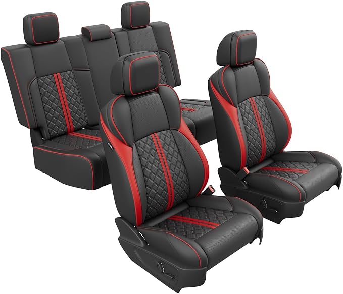 RIDEPOSH Custom Leather Seat Covers for Toyota Tacoma Double Cab 2024-2026 | full set, BKred, OEM fit, premium waterproof leather, anti-slip, extra pockets, long-term durability, airbag compatible - Image 7