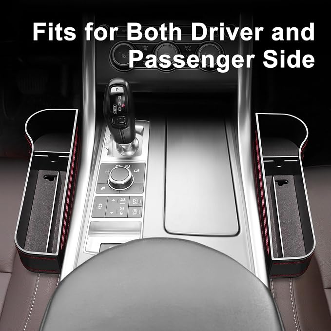 Car Seat Gap Filler Organizer, 2 Pack Car Console Organizer with Cup Holder | Premium Leather, Anti-Drop, Car Organizer Front Seat with 2 Seat Hooks, Auto Console Side Storage Box For Drink, Phones, Keys - Image 6